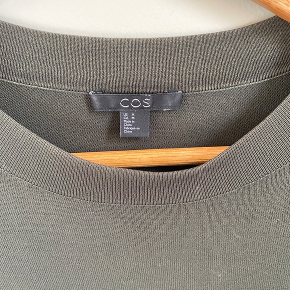 COS Pleated Bell-Sleeve Crew Neck Top- Army Green - Picture 8 of 8